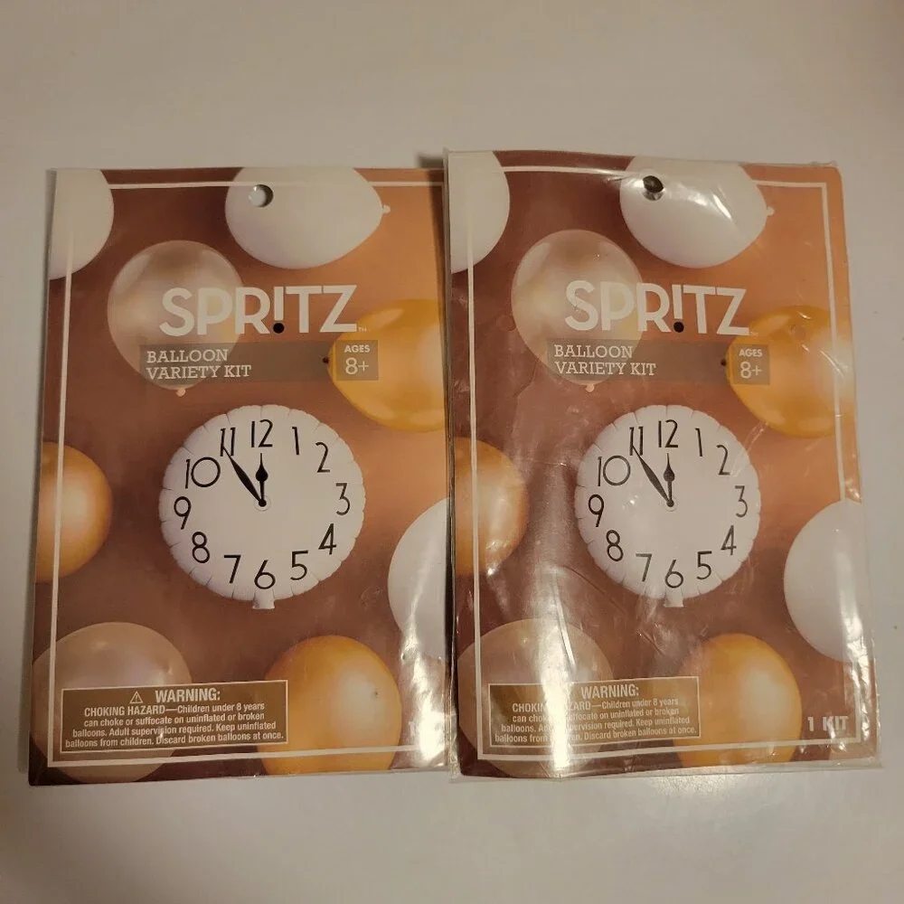 NWT Spritz Balloon Variety Kit - Gold and White Balloons with Clock Balloon